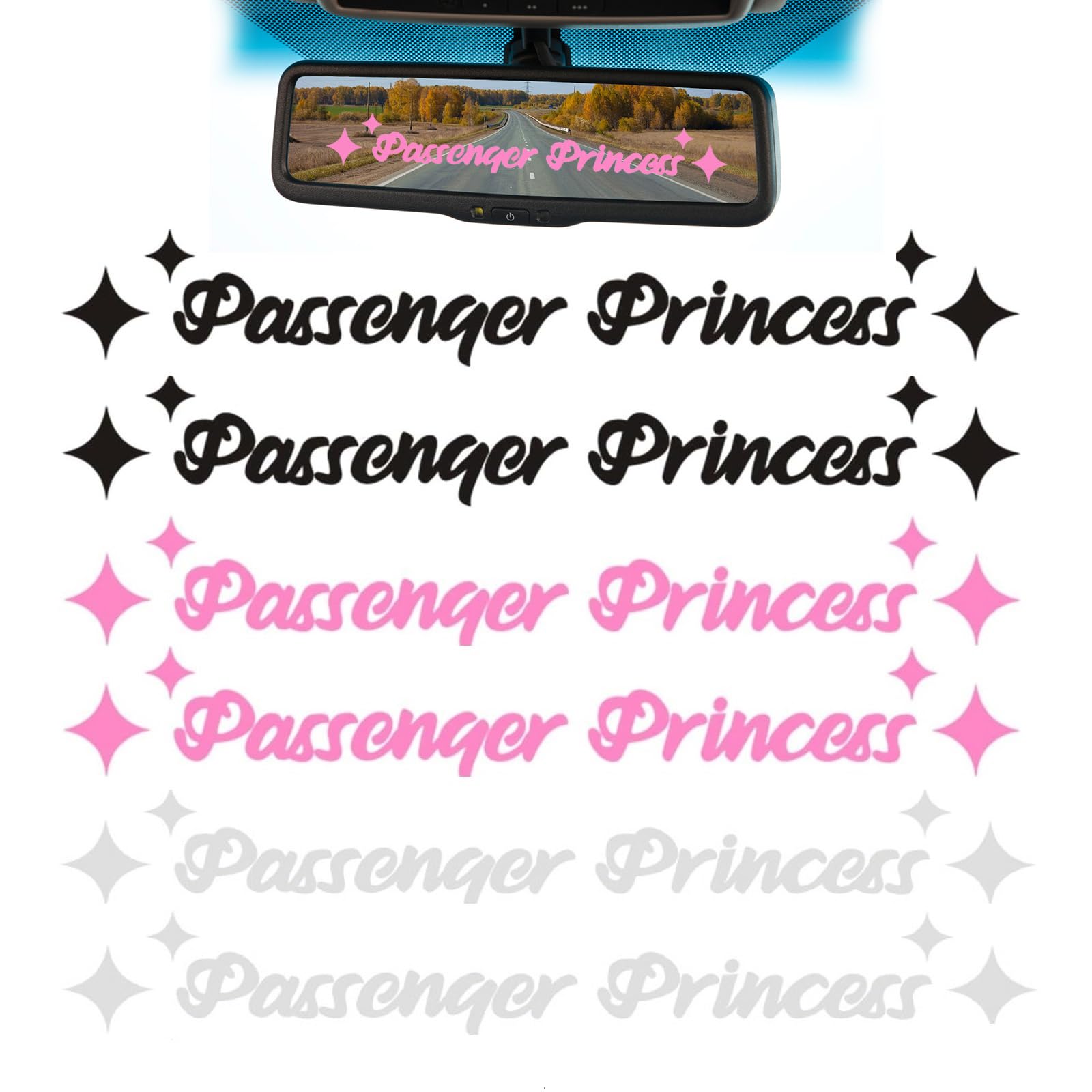 Prinzessinnen Autoaufkleber,Passagierprinzessin Aufkleber,Aufkleber Passenger Princess,Passenger Princess Sticker,Aufkleber für Autofenster,Frauen Mädchen Auto Zubehör Dekor für Autofenster,6PCS von Bavooty