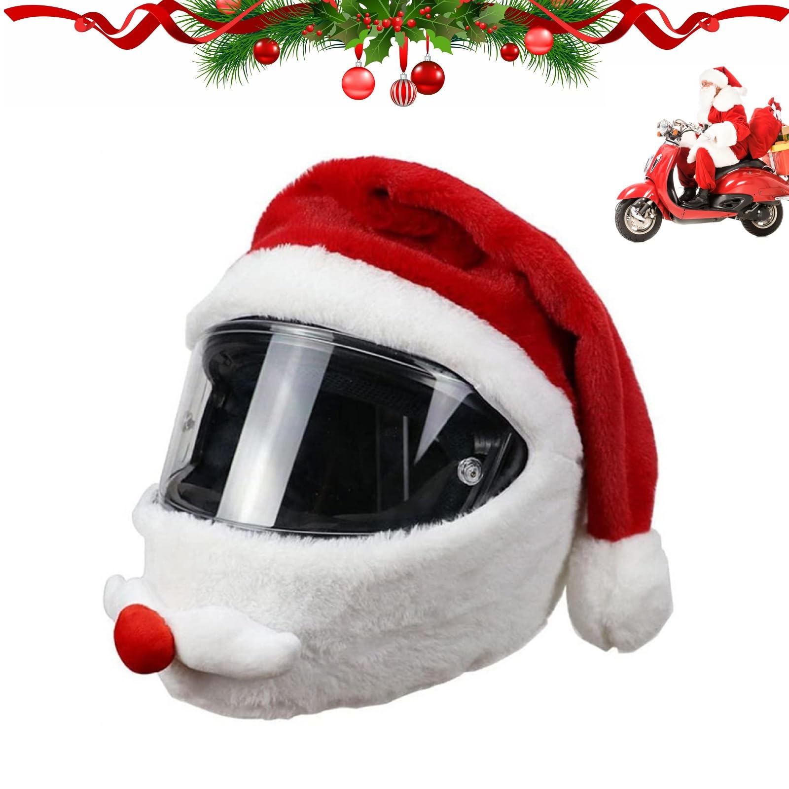 Weihnachtsmann Motorrad Helm Abdeckung,Motorradhelm Überzug Weihnachtsmann,Helmüberzug Motorrad Universal,Weihnachtsmütze Motorradhelmbezug, Lustige Weihnachtshelm-Hut-Dekorationen und Geschenke von Bavooty