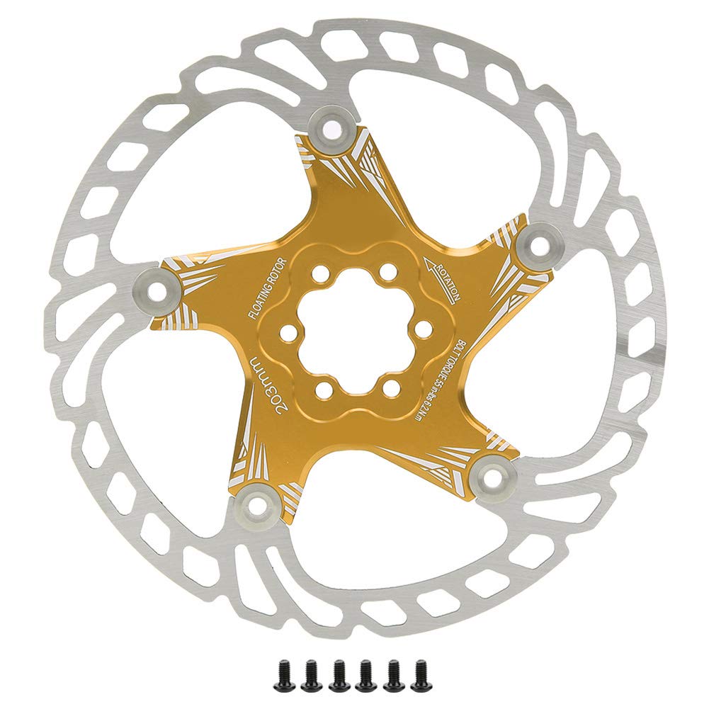 Baxnore 203 mm 5-Loch-Fahrrad-Scheibenbremsscheibe, Scheibenbremsscheibe aus Edelstahl-Aluminiumlegierung, kratzfeste schwimmende Fahrradscheibe für Bergstraßenfahrräder (Gold) von Baxnore