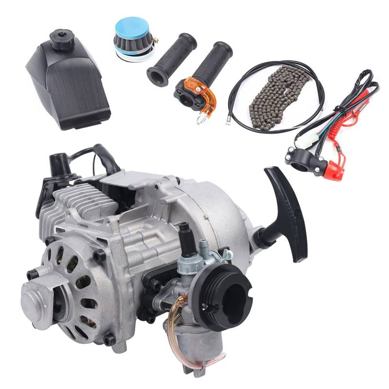 49CC Mini-Motor Kit 2-Takt-Zugstartmotor Motor Pocket Bike Motor Getriebe Mini Dirt Bike ATV Scooter Engine Motor-Kit Rennmotor Set Mit Kraftstofftank Gasgriffe von Bazargame