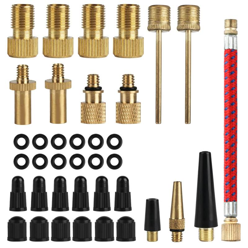 38 STK Fahrradventil Adapter Set, Luftpumpe Französisches Ventil Adapter, Ventiladapter Luftpumpe Adapter Set, Fahrradventil auf Autoventil Adapter Aufsatz für Kompressor, mit Ballpumpen-nadeln von Bbtcxjs