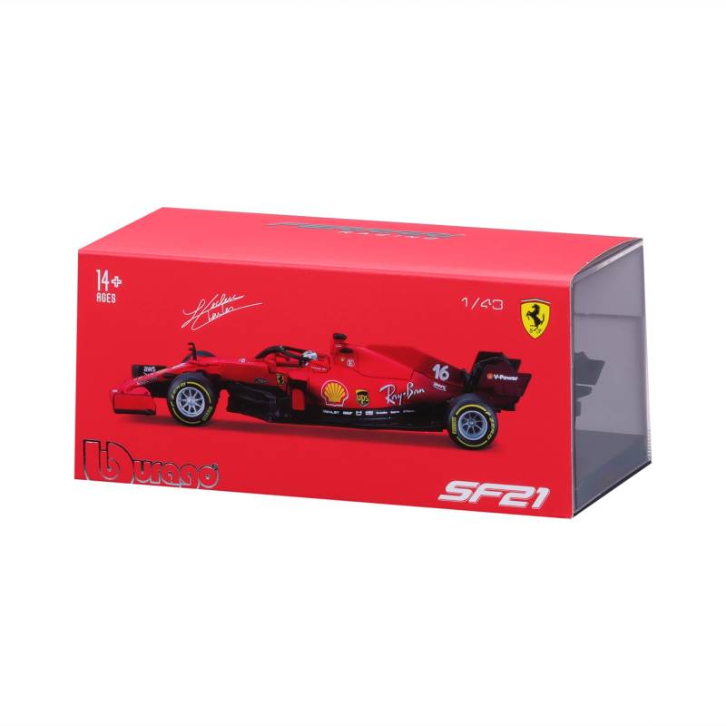 Bburago B18-36828L 1:43 F1 2021 Ferrari SF21 mit Helm-Leclerc, verschiedene Designs und Farben, ab 14 Jahren von Bburago