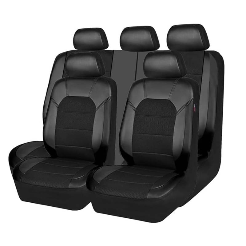 BcodoN 9 Stück Leder Autositzbezüge Sets für Volvo C70 I Coupe (872) 1997-2002, Wasserdicht rutschfest Sitzbezüge Sets Schonbezug Atmungsaktiv Sitzkissenschutz,Black/A von BcodoN