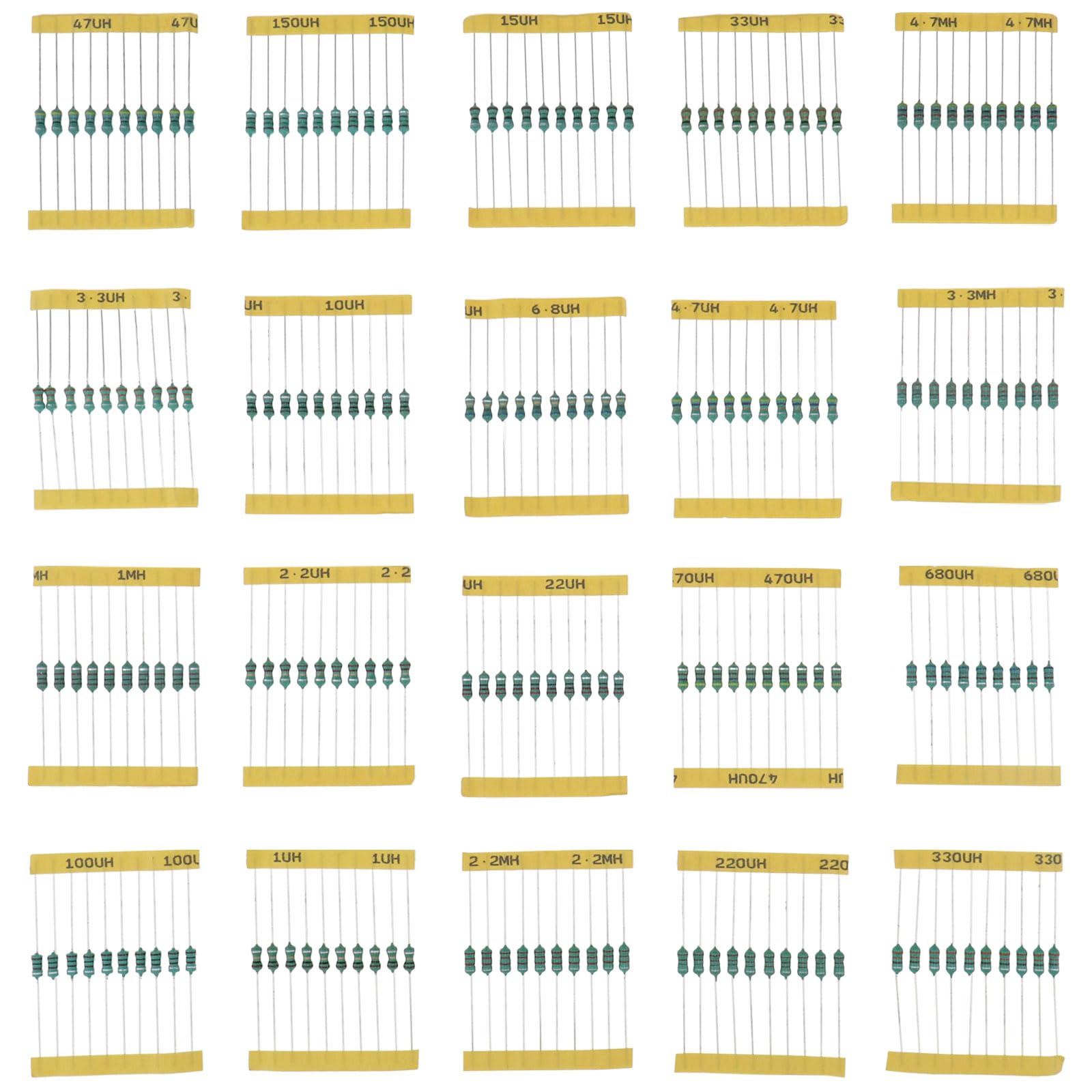 Be In Your Mind 200-teiliges Induktor-Sortiment-Set 1 UH - 4.7 MH 1/2 W Inline-Induktor Farbring Induktivitäts-Sortiment 10x20 Spezifikationen in Kunststoffboxen für Elektrische Schaltkreise Geräte von Be In Your Mind