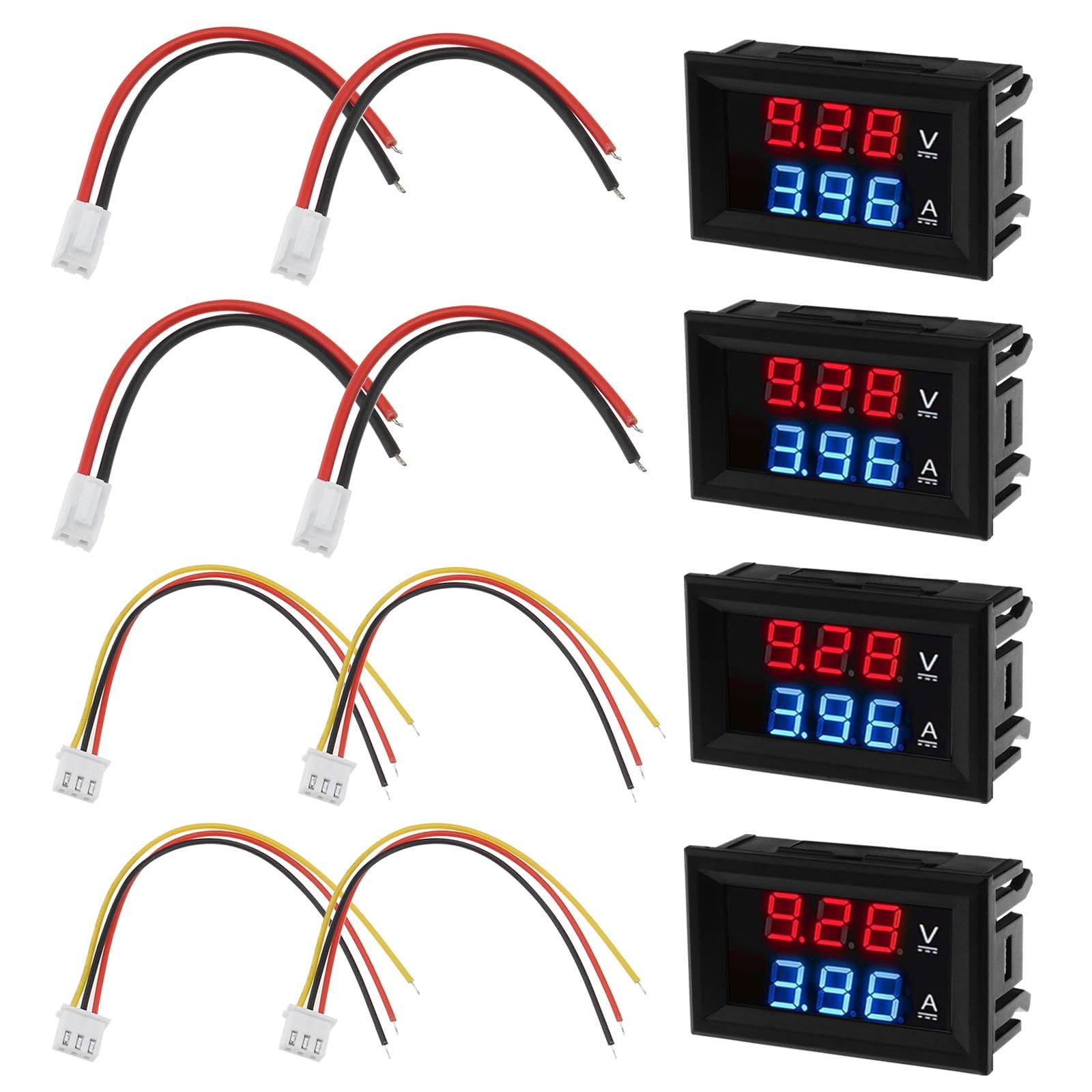 Be In Your Mind 4 Sätze DC 0-100V 10A Miniatur Digitalvoltmeter mit Doppelter Anzeige In Blauer Und Roter Doppelfarbe Geeignet für die Stromüberwachung von Kraftfahrzeugen Elektrischen Motorrädern von Be In Your Mind