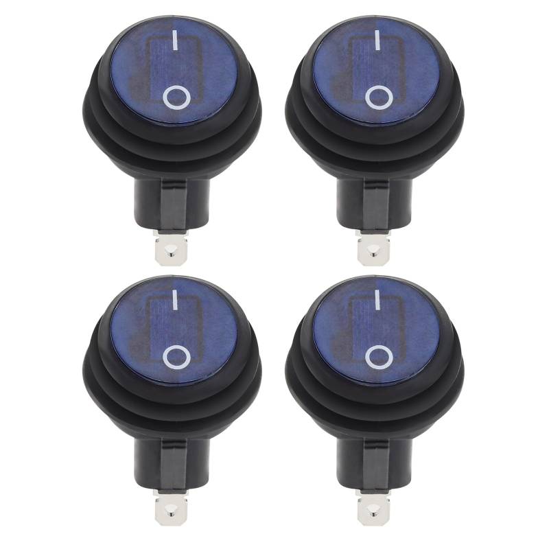 Be In Your Mind 4 Stück DC12V 20A SPST 3 Pin 2 Position Wasserdichter Wippschalter Runder Wippschalter mit LED-Licht EIN-Aus für Auto LKW Boot Marine Steuerung Blau von Be In Your Mind