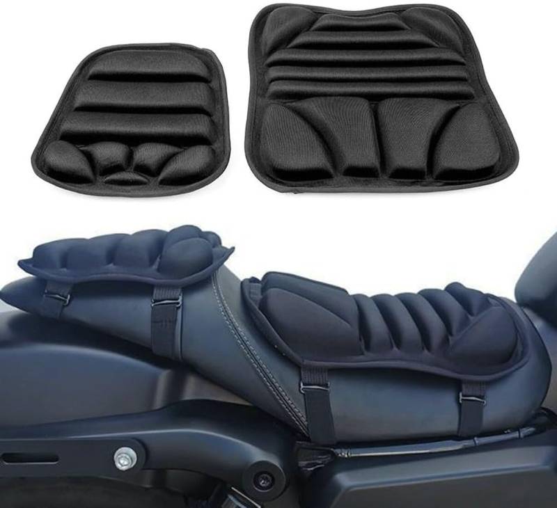 BeNtLi Motorrad-Stoßdämpfendes Sitzkissen-Set, 2-teiliges Motorrad-Sitzkissen-Gel-Pad, Rutschfestes Motorrad-Sitzkissen, Fortschrittlicher Atmungsaktiver Sitzbezug, von BeNtLi