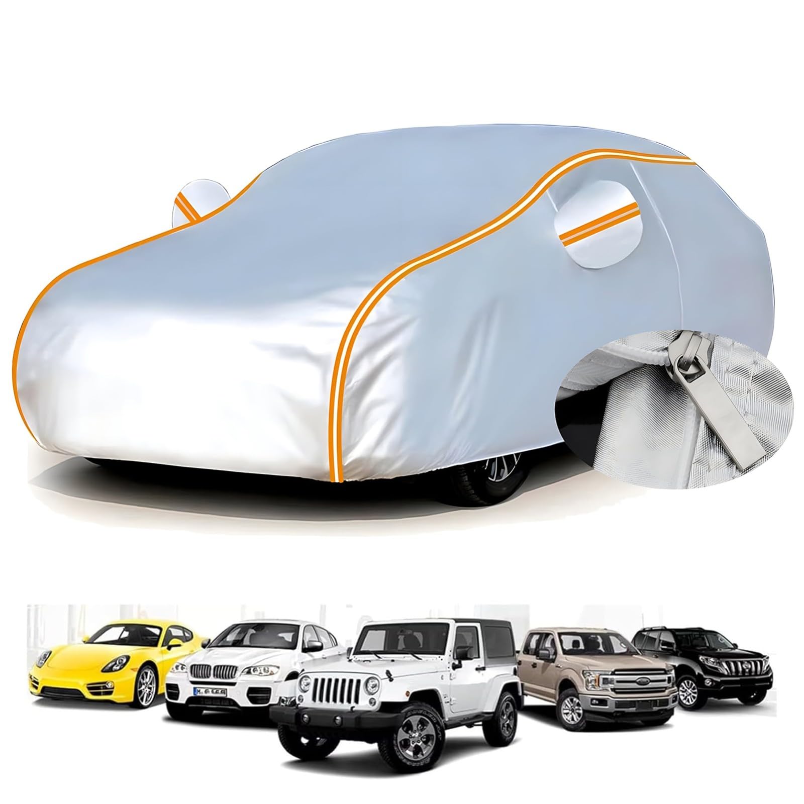 Autoabdeckung Vollgarage für Sk𝐨da Yeti Facelift 2013-(422,2x179,3x169,1cm),Sonnenschutz, wasserdicht, Vier Jahreszeiten, Umweltschutz, Lange Reflektorstreifen, Anti-Aging von BeRFLo