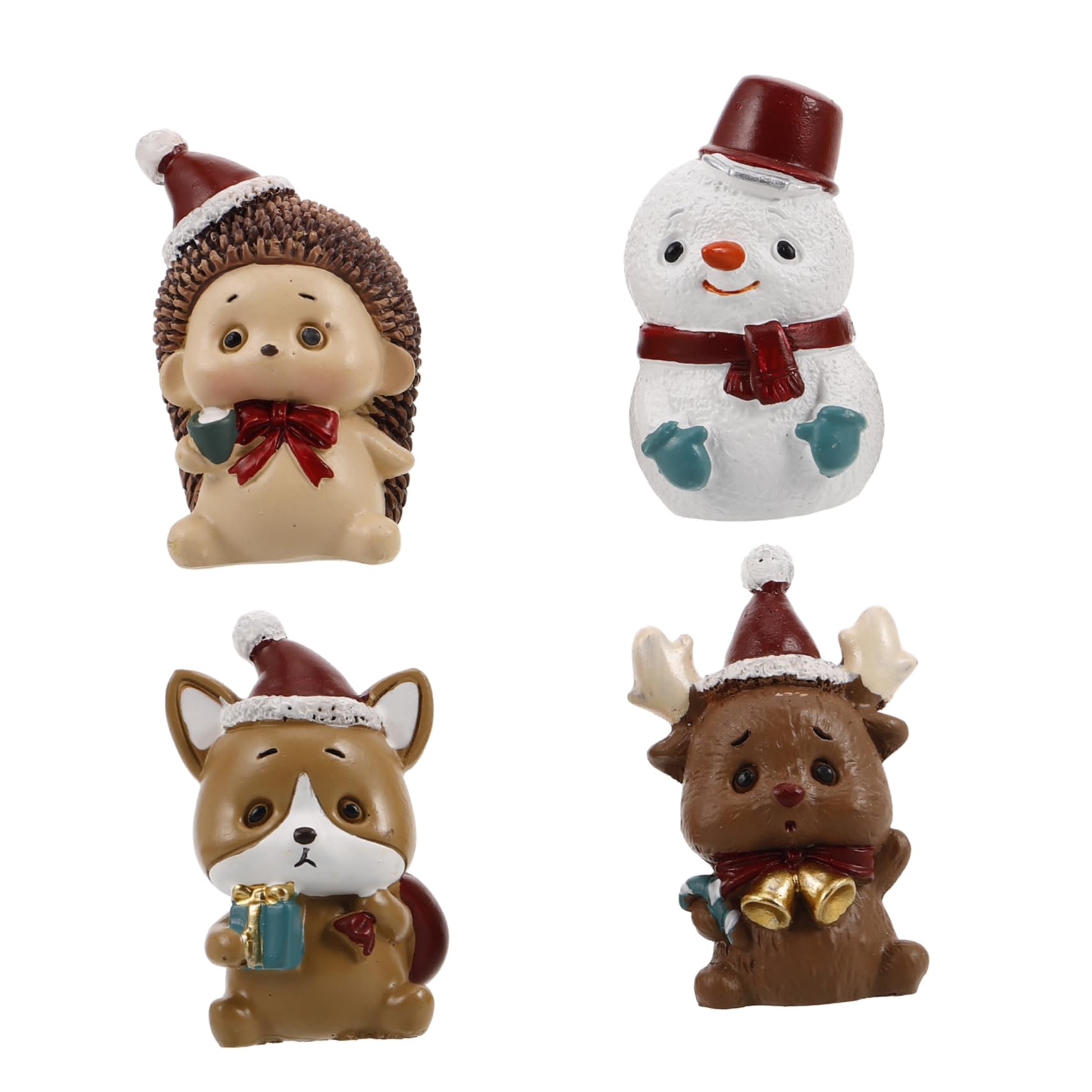 Beatifufu 4 Stück Miniatur Statuen Dekorationen Niedliches Harz Mini Schneemann Igel Hirsch Hundefiguren Weihnachtsfee Gartenfiguren Feiertags Mikro Landschaftsdekoration Auto von Beatifufu