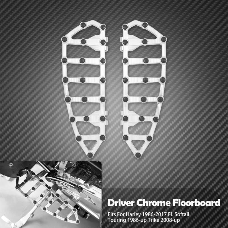 Motorcycle Footrests Motorrad 2 STÜCKE Vorne Fußrasten Pedal Fahrer Reiter Diele/Fit for Harley Softail FL 86-2017 Touring Street Road Glide FLHR Trike(Chrome Floorboard) von Becwdvo
