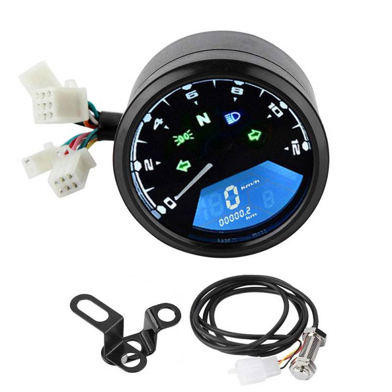 Motorrad-Kilometerzähler Drehzahlmesser Universal-Motorrad-LCD-Digitalanzeige Tachometer-Kilometerzähler-Kit von Bediffer