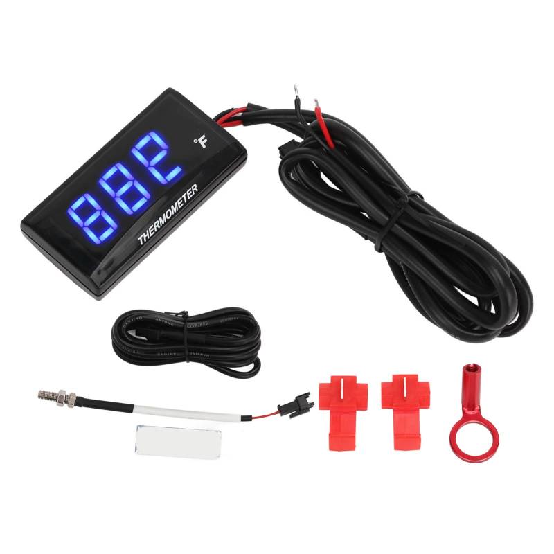 Motorrad-Thermometer Digital, LCD-Motorrad-Thermometer, Ultrad¨¹nnes, Wasserdichtes Wassertemperaturmessger?t mit 10-mm-Z¨¹ndkerzenadapter, DC12V(Blau),Thermometer von Bediffer