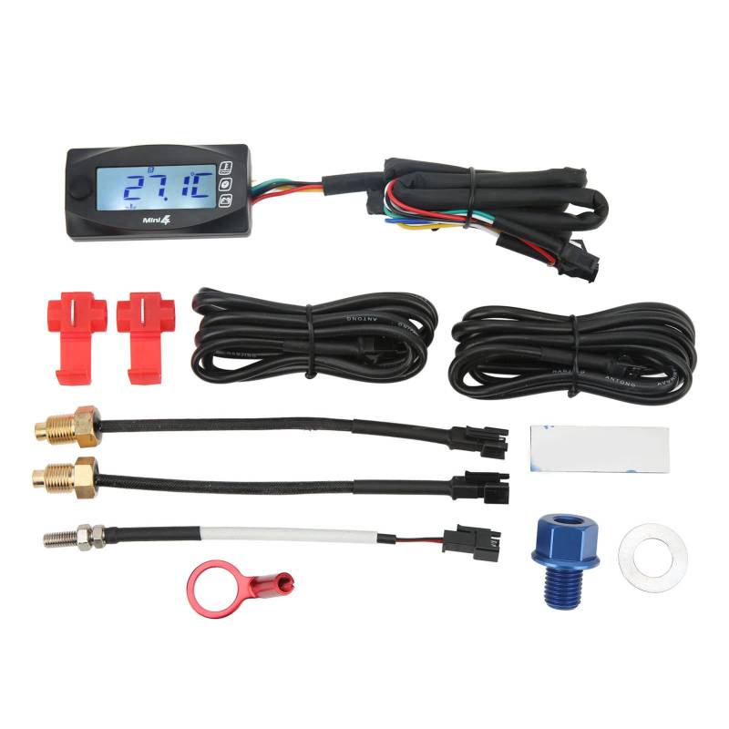 Motorrad-Thermometer Digital, Motorrad-Digitalanzeige 4 in 1 Thermometer Öl Motortemperatur Spannungsmesser Zeitanzeige mit 14 Mm Zündkerzenstecker(M12x1,5) von Bediffer