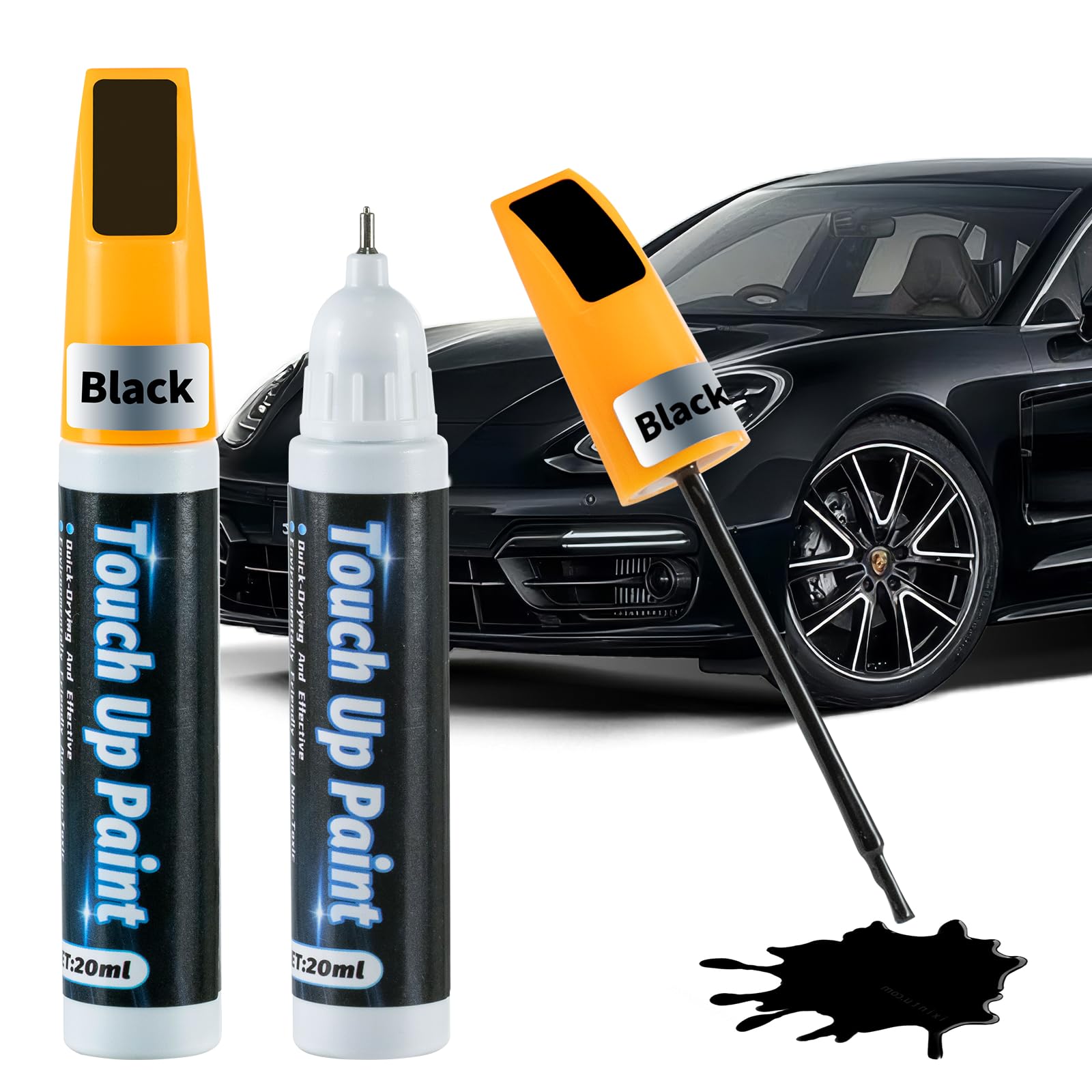 Beehero 2 Stück Lackstift, 2-in-1 Auto Lackstift mit Nano Sparkle Tuch 20ML, Lackstift Auto Hohe Deckkraft, Schnelltrocknend und Präzise Reparatur Kratzer, für Auto Motorrädern (Schwarz Glänzend) von Beehero