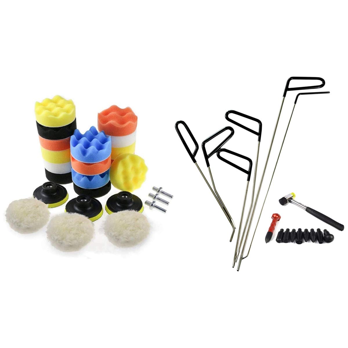 1 Set Stangen Haken Dent Repair Auto Dent Removal Tool Kit Hagel Hammer & 1 Set Auto Polierschwamm Rad Kits von Beelooom