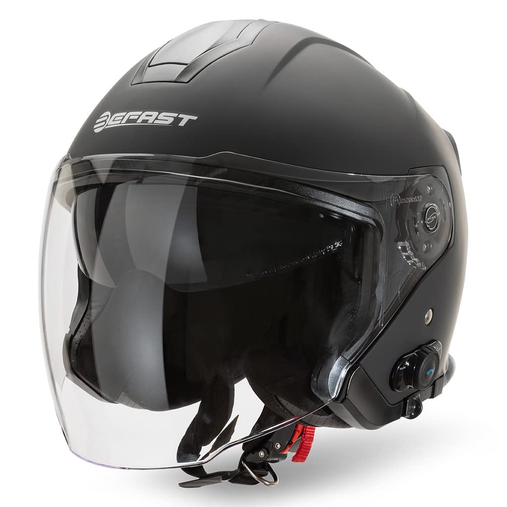 Befast | JET Connect - Homologierter Jet-Helm mit Gegensprechanlage für Fahrer-Passagier-Kommunikation, Scooter-Helm mit verdeckter Sonnenblende, Motorrad-Jet-Helm mit Lüftungsschlitzen, Farbe Schwarz von Befast