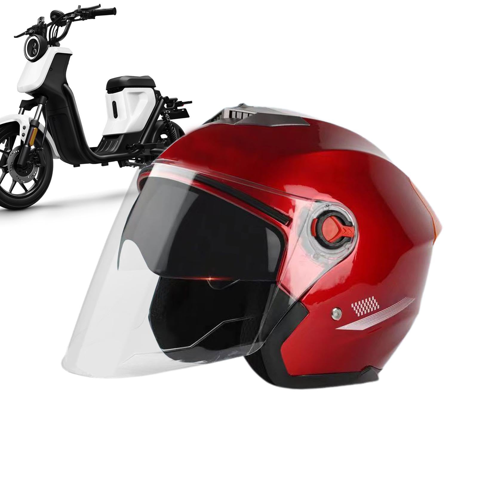 Offener Motorradhelm | Motorradhelm Für Erwachsene Mit Klarem Visier | 3/4 Gesichtsoffener Motorrad Halbhelm | Damen Herren Motorradhelme | Leichte Moped Rollerhelme von Befeixue