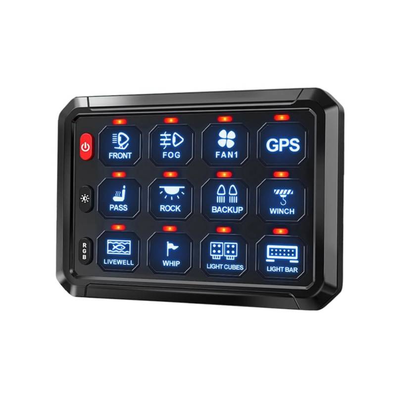 Begchy 12-Gang-Schalterfeld, Bluetooth-RGB-Schalter-Pod, 12-V-Schalterfeld für Auto, Offroad, Wohnmobil, Van, SUV, UTV, ATV von Begchy