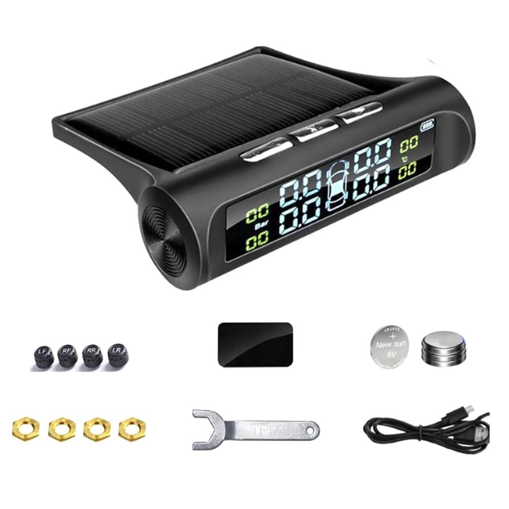 Begchy 1Set Solarbetriebenes TPMS-Reifendruck-Alarmüberwachungssystem Auto-Sicherheitsalarmsysteme Reifendruck-Temperaturwarnung von Begchy