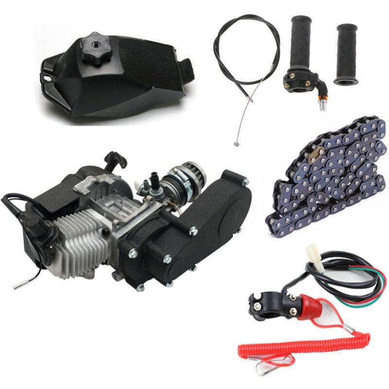 Begoniape 49cc 2Takt Mini-Motor, Aluminum Dirtbike Pitbike Motor Kit mit Kraftstofftank, Einzelzylinder Engine Rennmotor für 49CC 2-Takt Pocket Bike, Mini Dirt Bike, ATV, Quad, Scooter von Begoniape