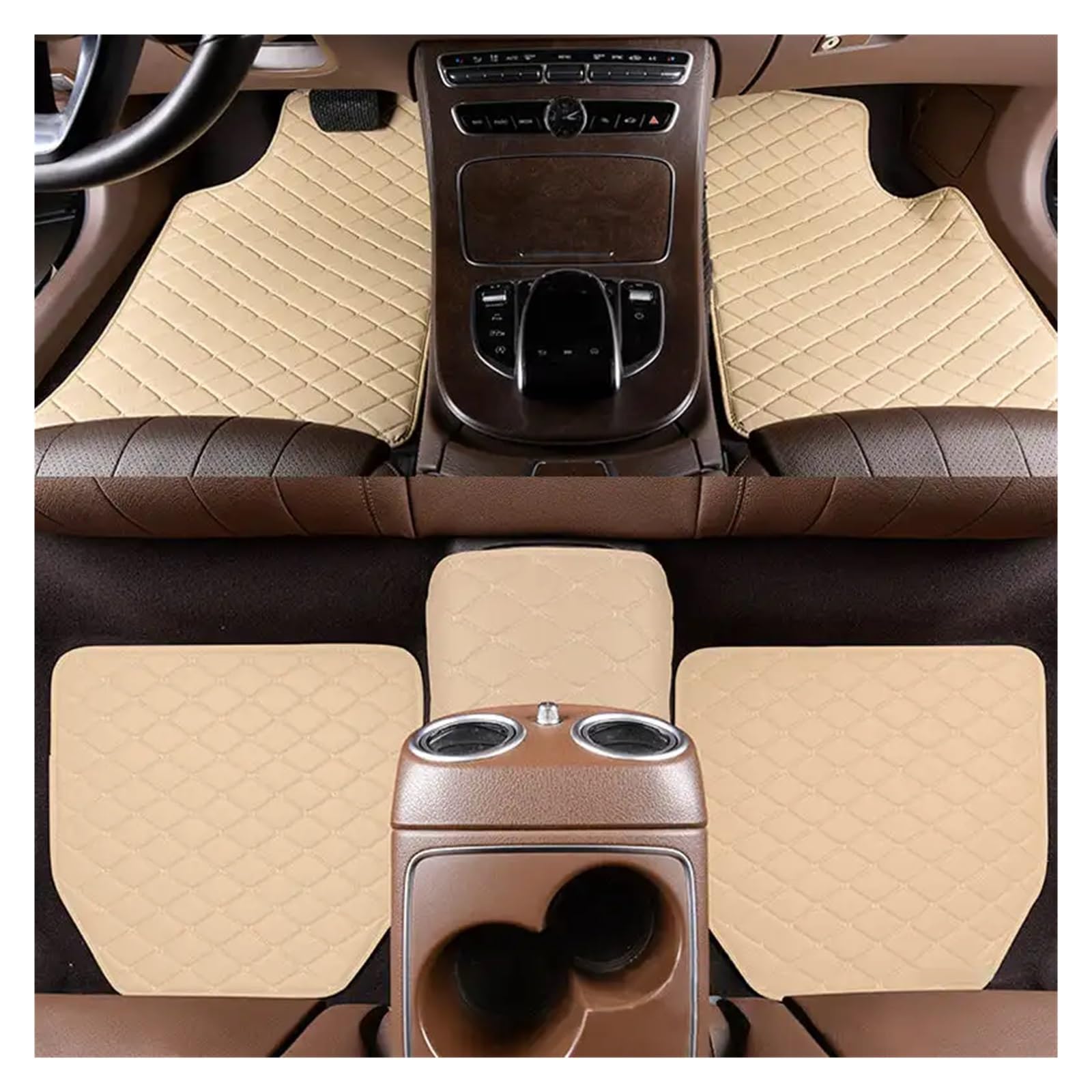 Allwetter Bodenmatten 5 Stücke wasserdichte Leder Auto Fußmatten Universal Auto Fuß Pad Protector Automobil Innen Teppich Innen Auto Fußteppich(Beige) von BeiZhengbhD