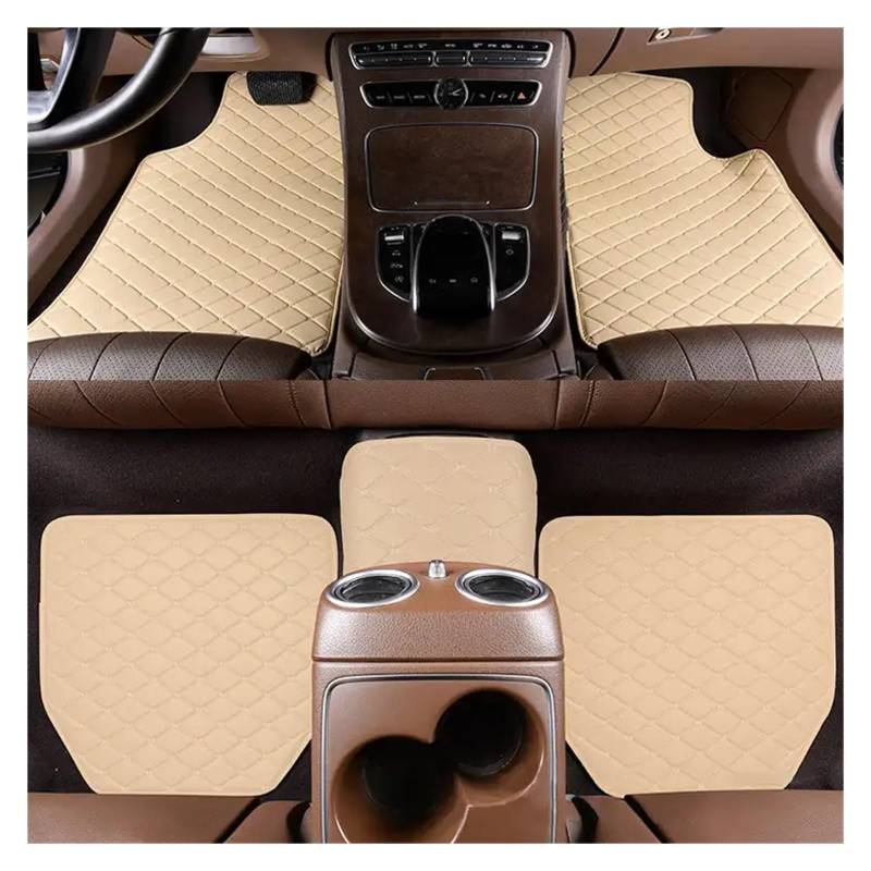 Allwetter Bodenmatten 5 Stücke wasserdichte Leder Auto Fußmatten Universal Auto Fuß Pad Protector Automobil Innen Teppich Innen Auto Fußteppich(Beige) von BeiZhengbhD