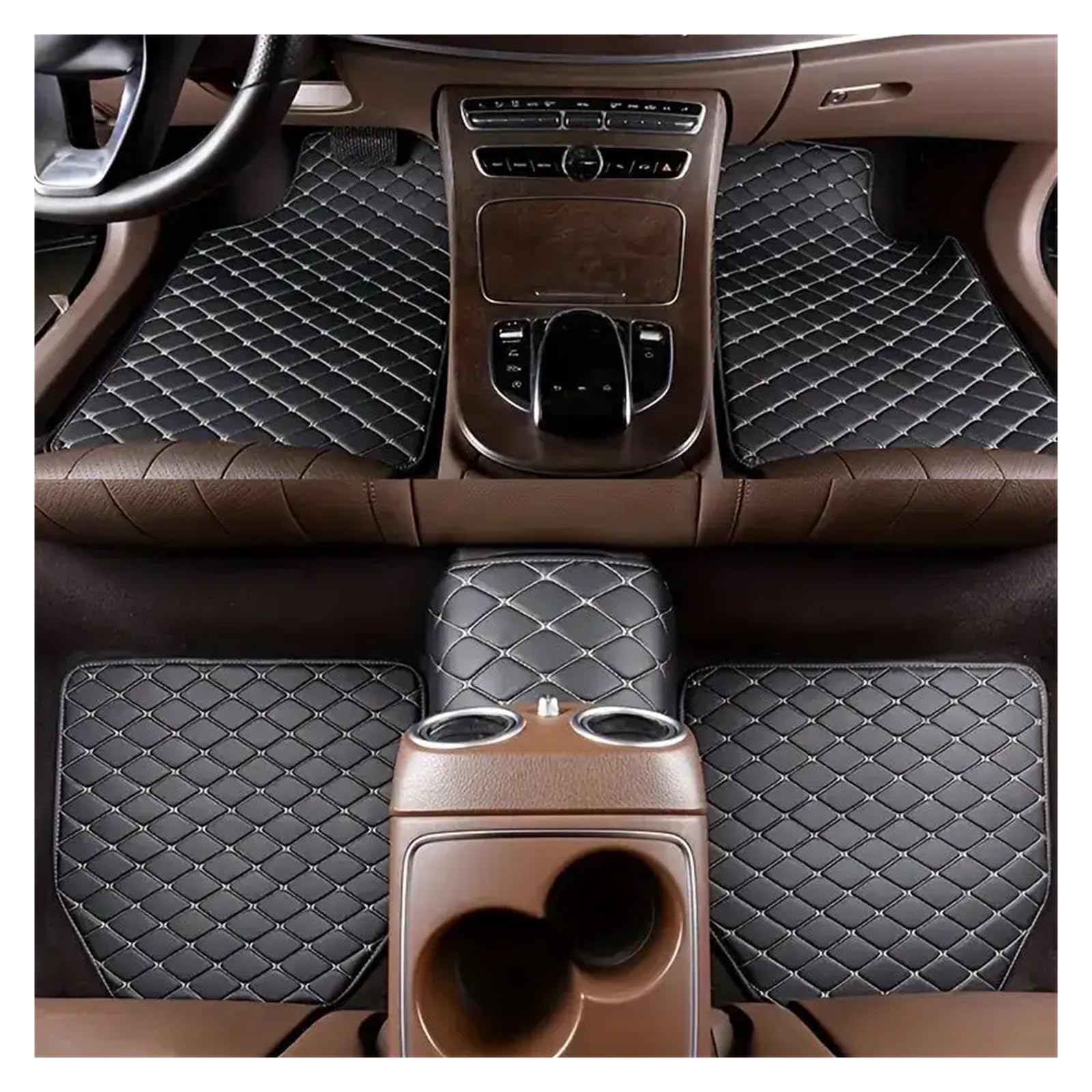 Allwetter Bodenmatten 5 Stücke wasserdichte Leder Auto Fußmatten Universal Auto Fuß Pad Protector Automobil Innen Teppich Innen Auto Fußteppich(Black-beige) von BeiZhengbhD