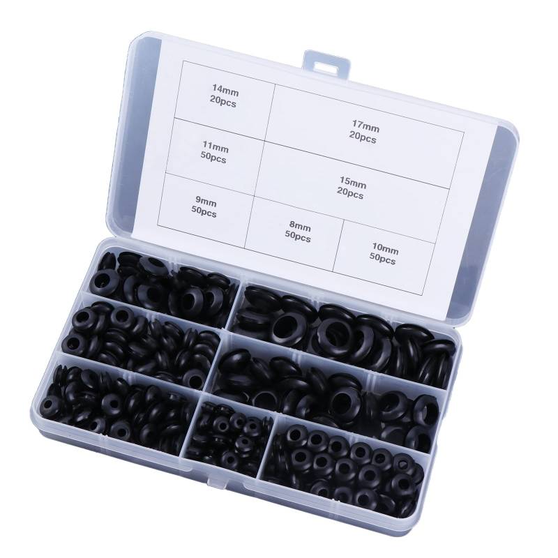 260pcs Essential Rubber Wire Bushing Set Rubber Wire Sleeve Assortment Sealing Rings Set For Cable Managements von Beimus