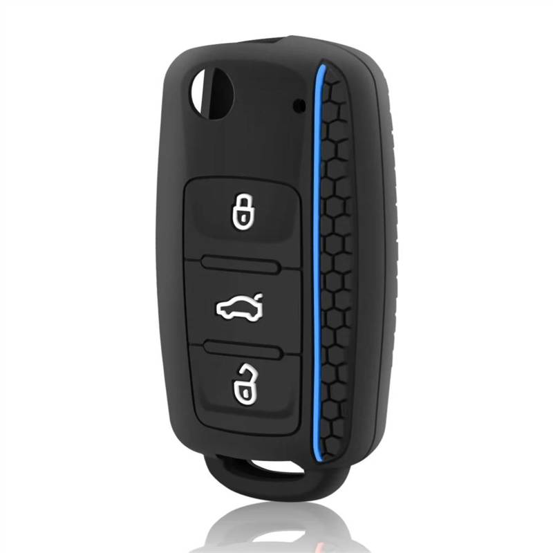 Autoschlüssel Hülle Für VW Für Golf Für Polo Für Bora Für Beetle Silikon-Fernbedienungs-Schlüsselanhänger-Hülle Schlüsselhülle(Blau) von Bekuyu