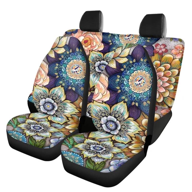 Belidome 4 Pcs Bohemian Bunte Blumen Auto Sitzbezüge Rücklehne Untere Bank Abdeckung, Einheitsgröße von Belidome