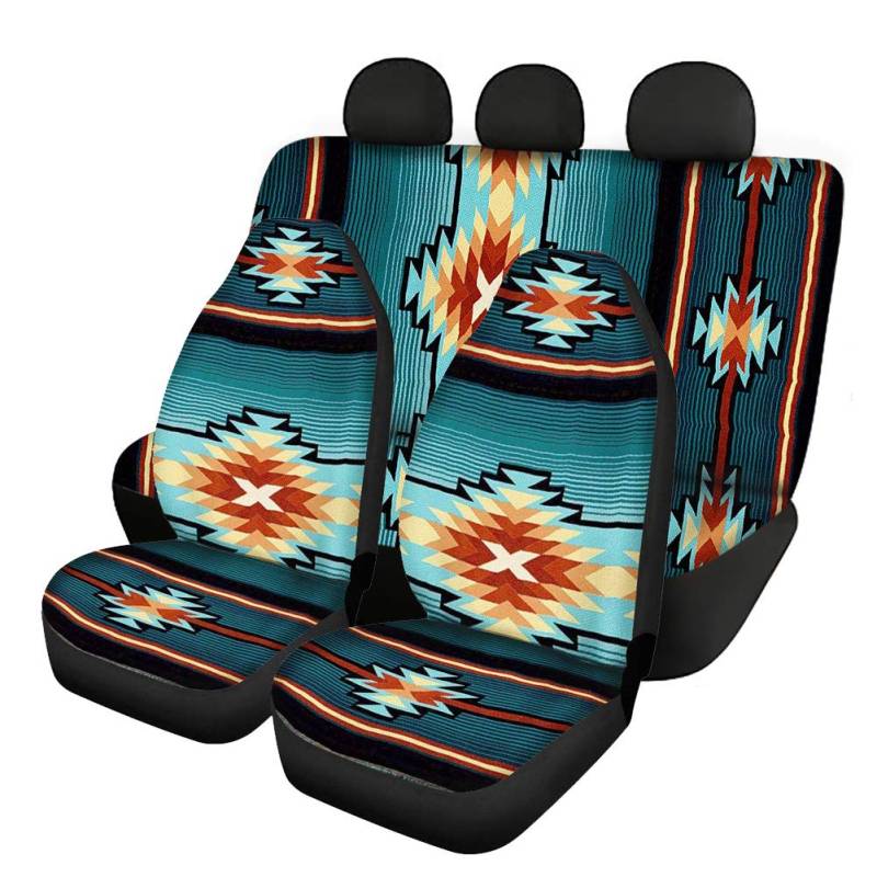 Belidome Auto-Sitzbezüge mit Aztekenmuster für vorne und hinten, vollständiges Set, für die meisten SUVs, Vans, Limousinen, Grün von Belidome