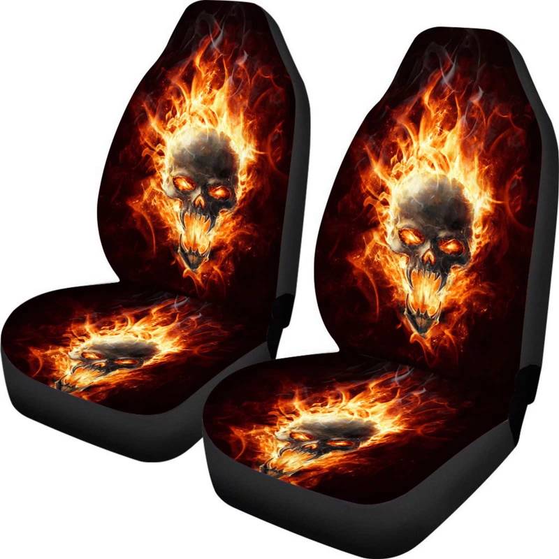 Belidome Fire Skull Auto Vordersitzbezüge Komplettes Set Universal Auto Kissen für Damen Herren Rutschfest 2er Set von Belidome