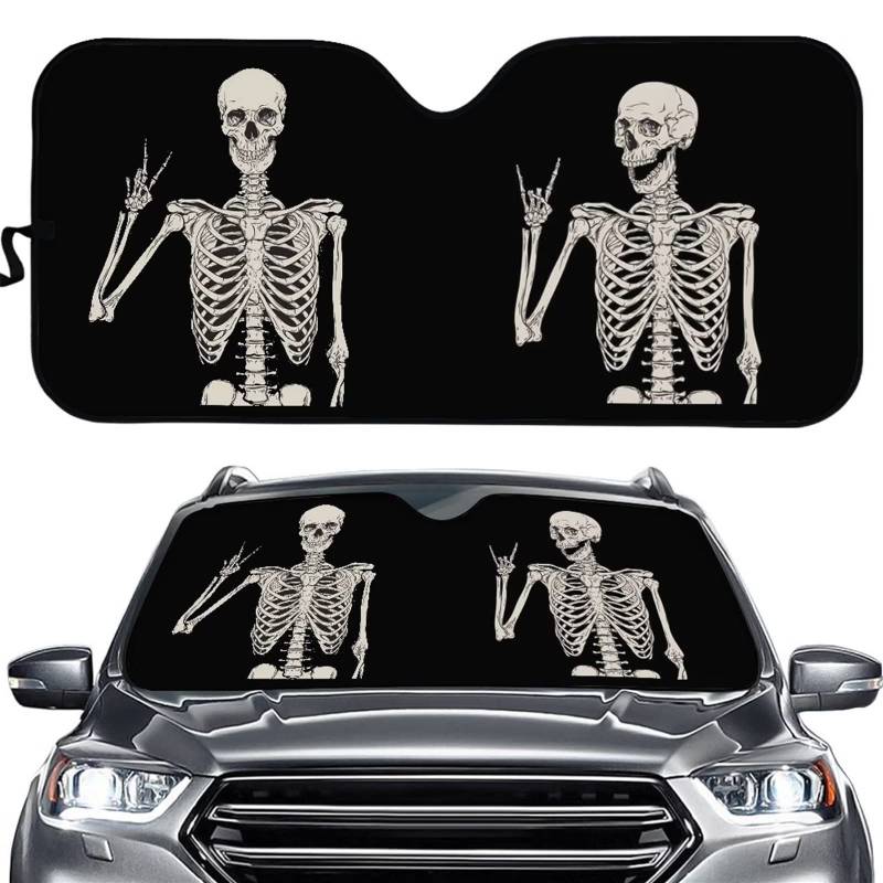 Belidome Lustiges Skelett Auto Frontscheibe Sonnenschutz Halloween Sonnenblende Universal Fit SUV Van von Belidome