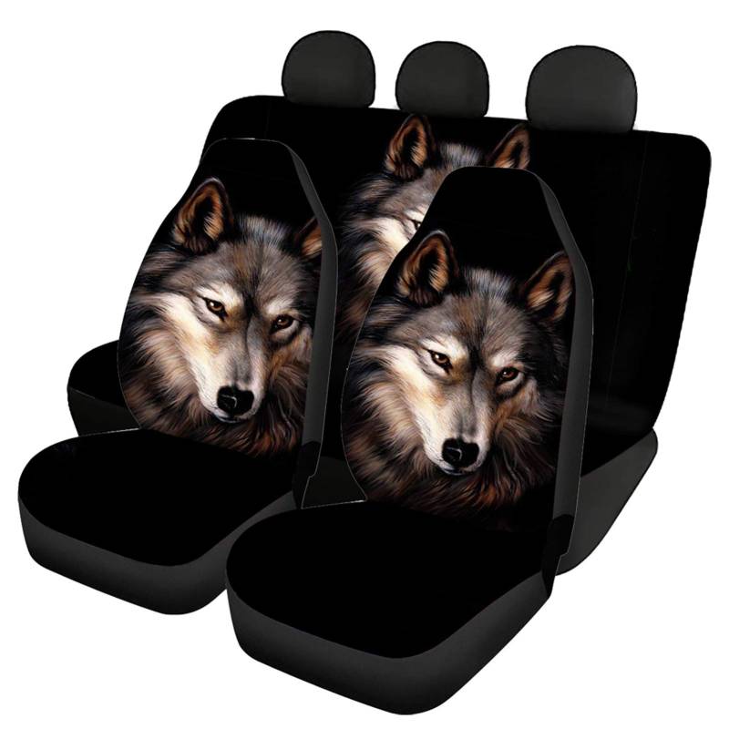 Belidome Cute Wolf Sitzbezüge für Auto für Vordersitz, Rücksitzschutz, Stretch, universal, weich, passend für die meisten SUVs, Vans, Limousinen, Schwarz von Belidome