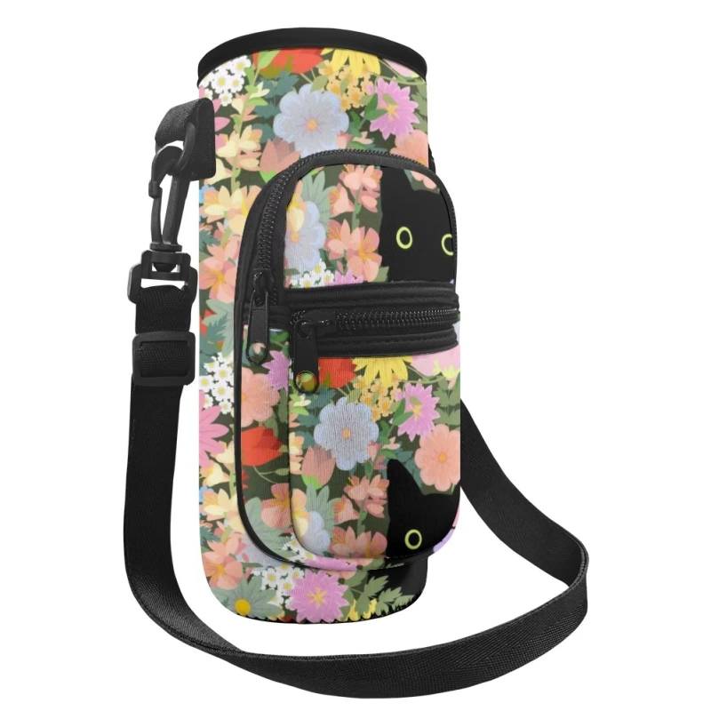 Belidome Sunflower Cat Mädchen Wasserflasche Halter Tasche mit Riemen Taschen Schulter Crossbody Flaschenträger Tasche von Belidome