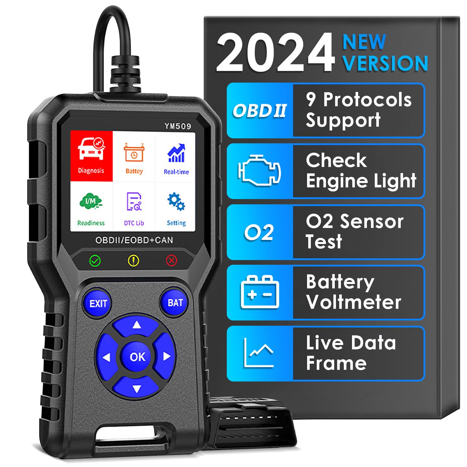 OBD2 Diagnosegerät Auto OBD2 Scanner Codeleser, Motor Fehlercodeleser, KFZ-Fehlercode-Lesegerät mit Alle OBDII Funktionen, Auto Diagnosegerät, Spannungserkennung und überwachung, 13 Sprachen von BelonLink