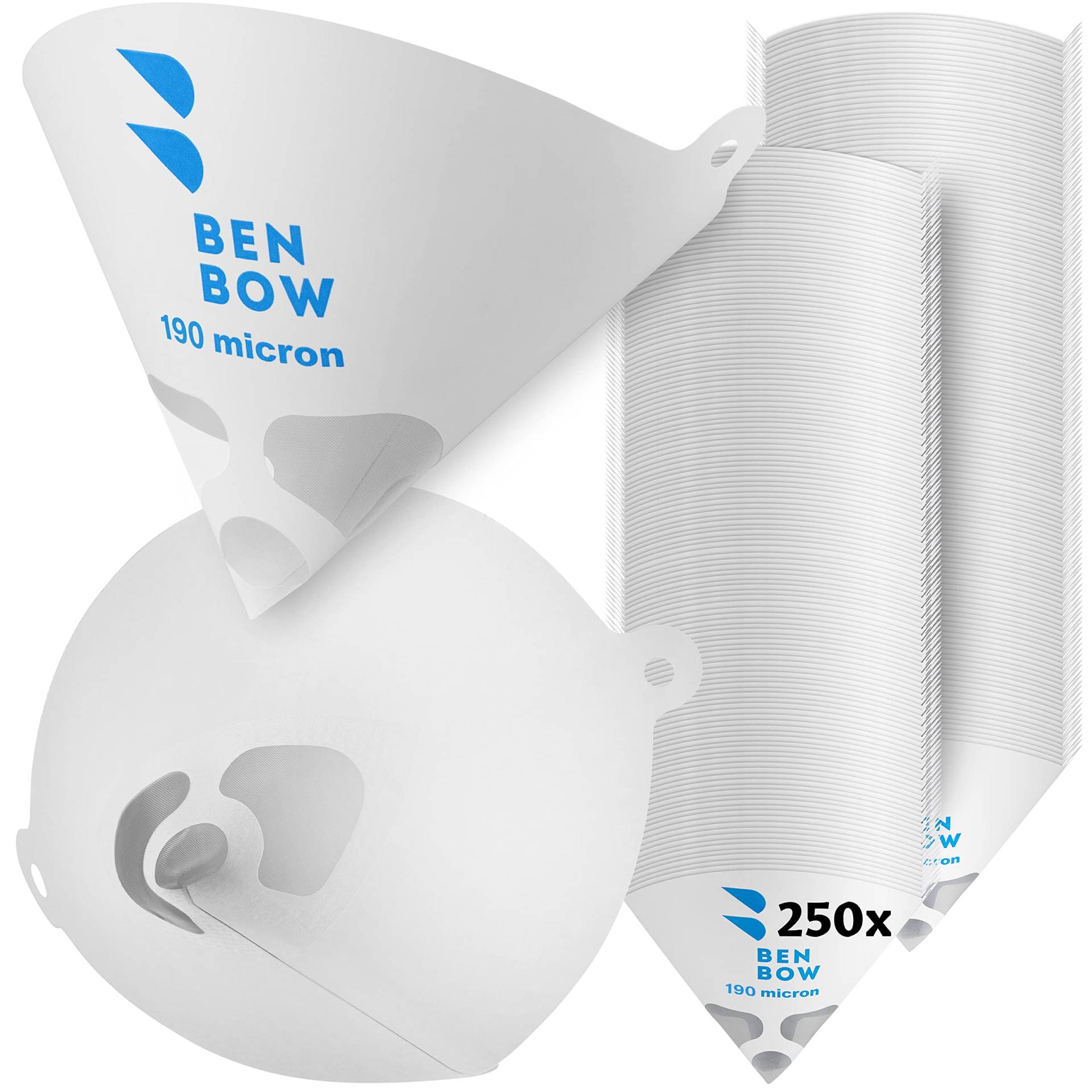 BenBow Lacksieb 190µ x 250 Stück - Einweg-Papierfilter mit Nylongewebe - zum Filtern von Lacken und Farben vor Verunreinigungen von BenBow