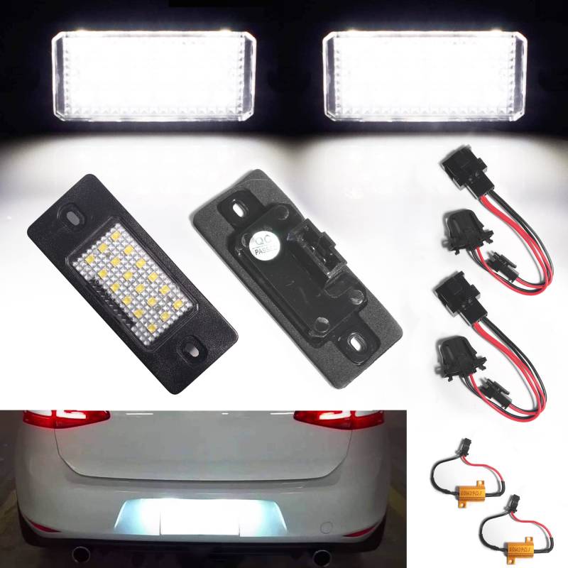 Beneges 2 Stücke Fehlerfrei Xenon Weiß Led Nummernschild Licht Kompatibel mit 1999-2011 Volkswagen Bora Golf Passat Tiguan, 2002-2010 Porsche Cayenne 95563162002 von Beneges