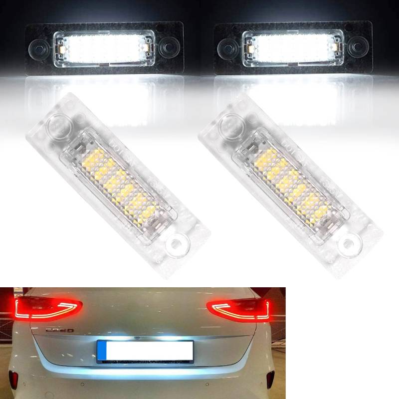 Beneges 2 Stücke Fehlerfrei Xenon Weiß Led Nummernschild Licht Kompatibel mit 2002-2008 Skoda Superb, 2000-2015 VW Caddy Golf Jetta Passat T5 von Beneges