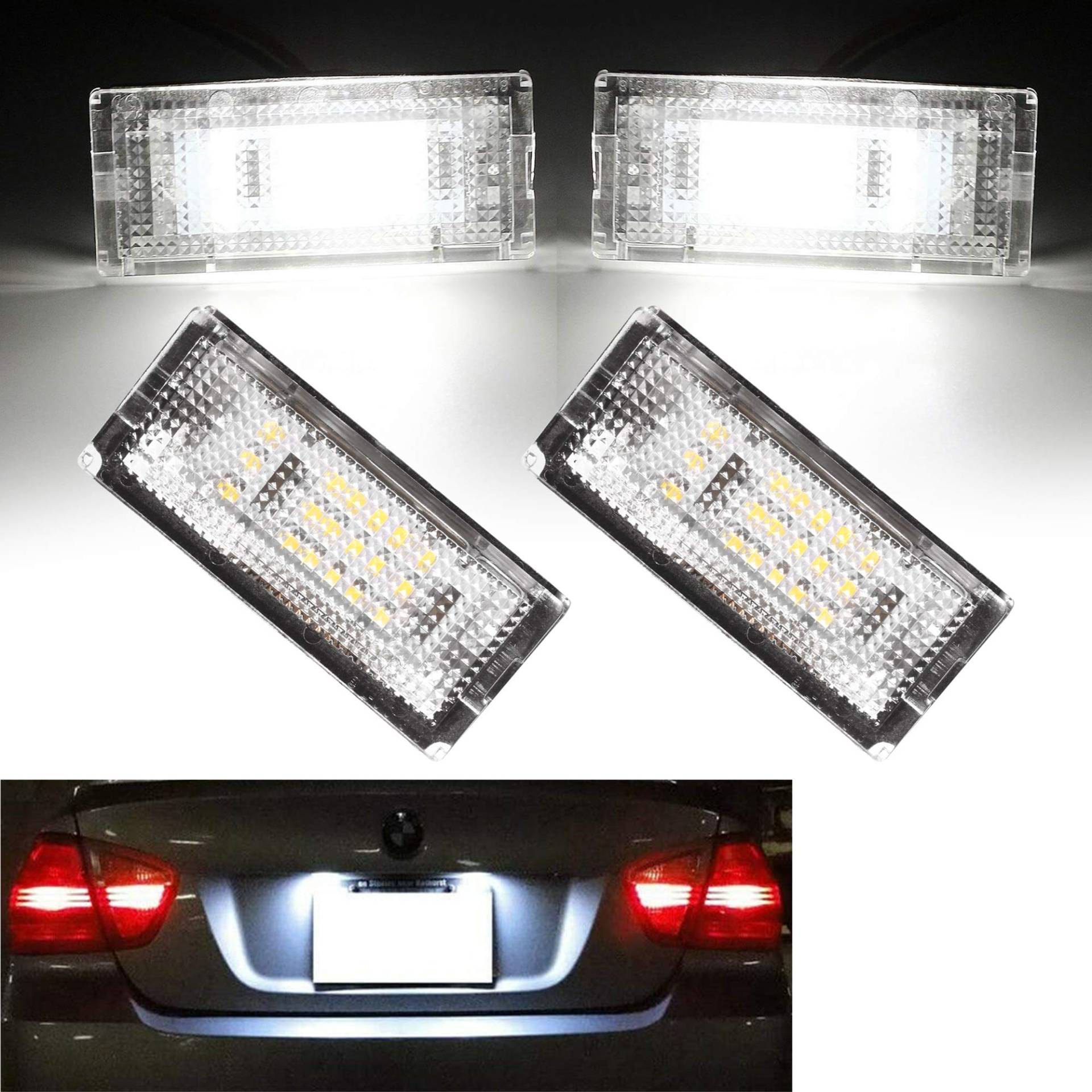 Beneges 2 Stücke Fehlerfreie Xenon Weiße LED Kennzeichenbeleuchtung Kompatibel mit 1998-2005 BMW E46 4D Limousine 5D 323i 320i 325i 325xi 328i 330i 330xi Touring Hinten Lampe von Beneges