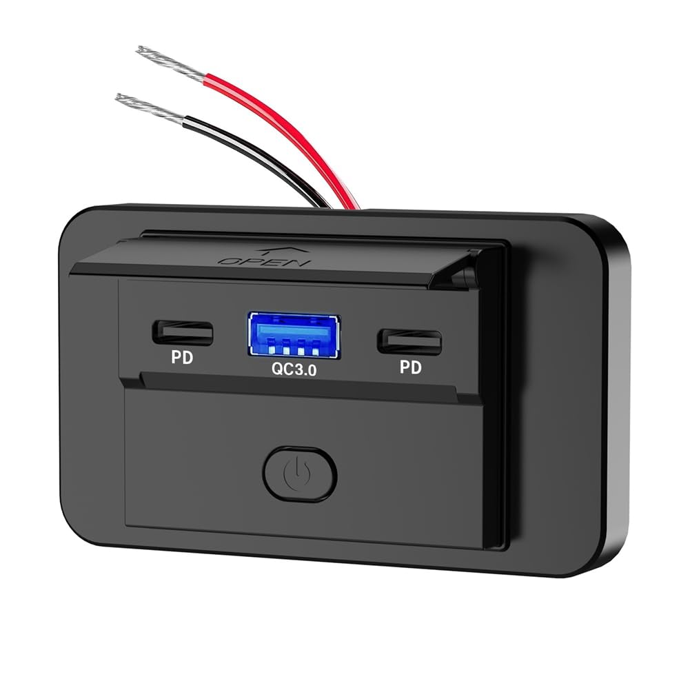 Benssey 1 STK. 12-24V PD Type C USB-Anschlüsse Schnellladegerät QC3.0+PD3.0 mit Schalter Schnelllade-USB-Stromversorgungsmodul Schwarz für Motorrad, Auto, von Benssey