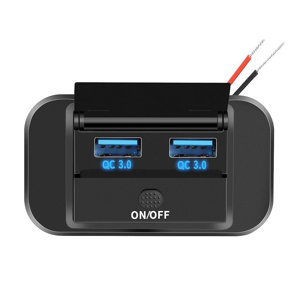 Benssey 1 Stück Dual-USB-PD-Typ-C-Schnellladebuchse Schwarz Aus ABS mit EIN-/Aus-Schalter für Auto, Boot, Wohnmobil von Benssey