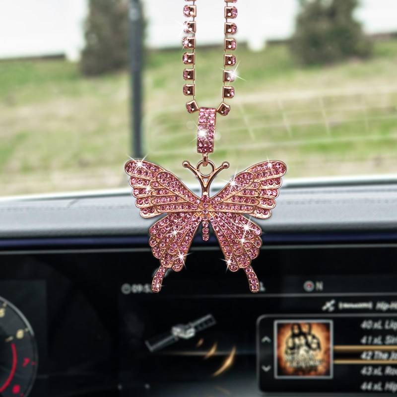 Schmetterling Bling Auto Anhänger Für Spiegel, Auto Accessoires Innenraum Rückspiegel Anhänger, Autospiegel-Hängedekoration (Rosa) von Benust