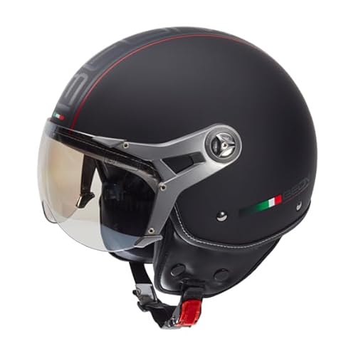 BEON Design-B Rollerhelm mit Visier – Geeignet als Mofa-Motorradhelm – Retro-Rollerhelm – Erwachsene – Inkl. Helmtasche von Beon