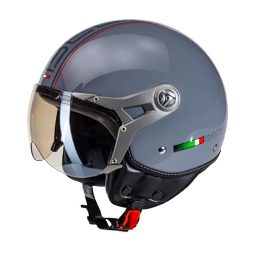 BEON Design-B Rollerhelm mit Visier – Geeignet als Mofa-Motorradhelm – Retro-Rollerhelm – Erwachsene – Inkl. Helmtasche von Beon