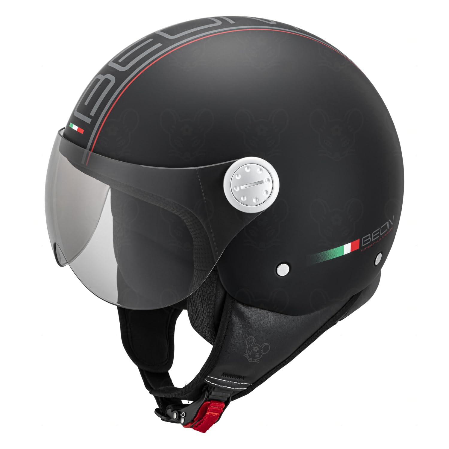 BEON Design Jethelm mit Visier Herren & Damen ECE 22.06 - Scooter-Moped-Motorradhelm – Retro-Helm Scooter für Erwachsene - Vespa Helm - Scooter Helm - Rollerhelm - Jethelme inkl. Gratis Helmtasche von Beon