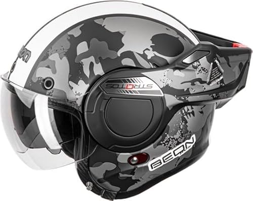 BEON Stratos Sportlicher Fighterjet-Systemhelm Klapphelme mit Visier und Sonnenblende ECE 22.06 - Rollerhelm Sonnenblende - Motorradhelm Damen & Herren - Integralhelm 180° Klappbar - Anti-Kratz-Visier von Beon