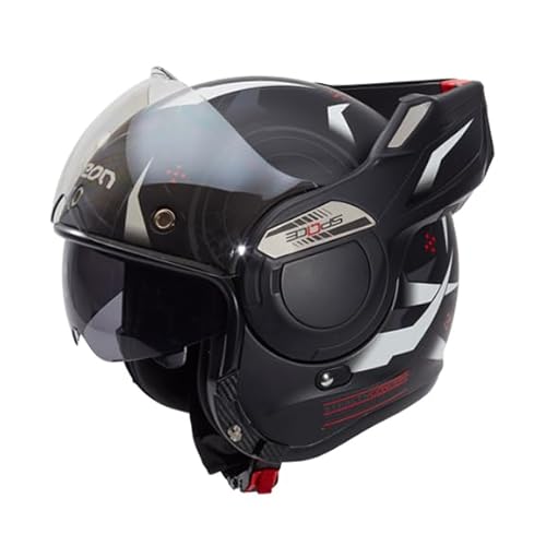 BEON Stratos Sportlicher Fighterjet-Systemhelm Klapphelme mit Visier und Sonnenblende ECE 22.06 - Rollerhelm Sonnenblende - Motorradhelm Damen & Herren - Integralhelm 180° Klappbar - Anti-Kratz-Visier von Beon