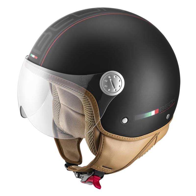 Beon Design Luxus – Geeignet als Mofa, Moped, Motorrad, Rollerhelm – Retro-Jethelm mit Visier – Erwachsene – inklusive Helmtasche von Beon