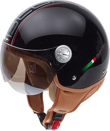 Beon Design Luxus – Geeignet als Mofa, Moped, Motorrad, Rollerhelm – Retro-Jethelm mit Visier – Erwachsene – inklusive Helmtasche von Beon